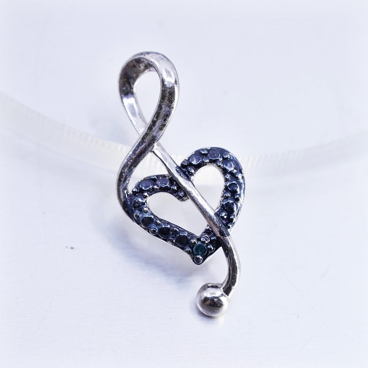 Vintage two tone sterling silver handmade pendant, 925 music note, melody charm