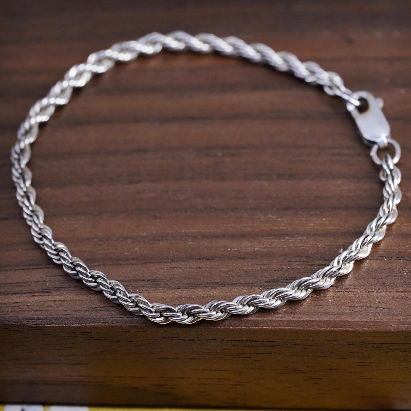 7”, 3mm, vintage Sterling silver Singapore rope bracelet, Italy 925 chain