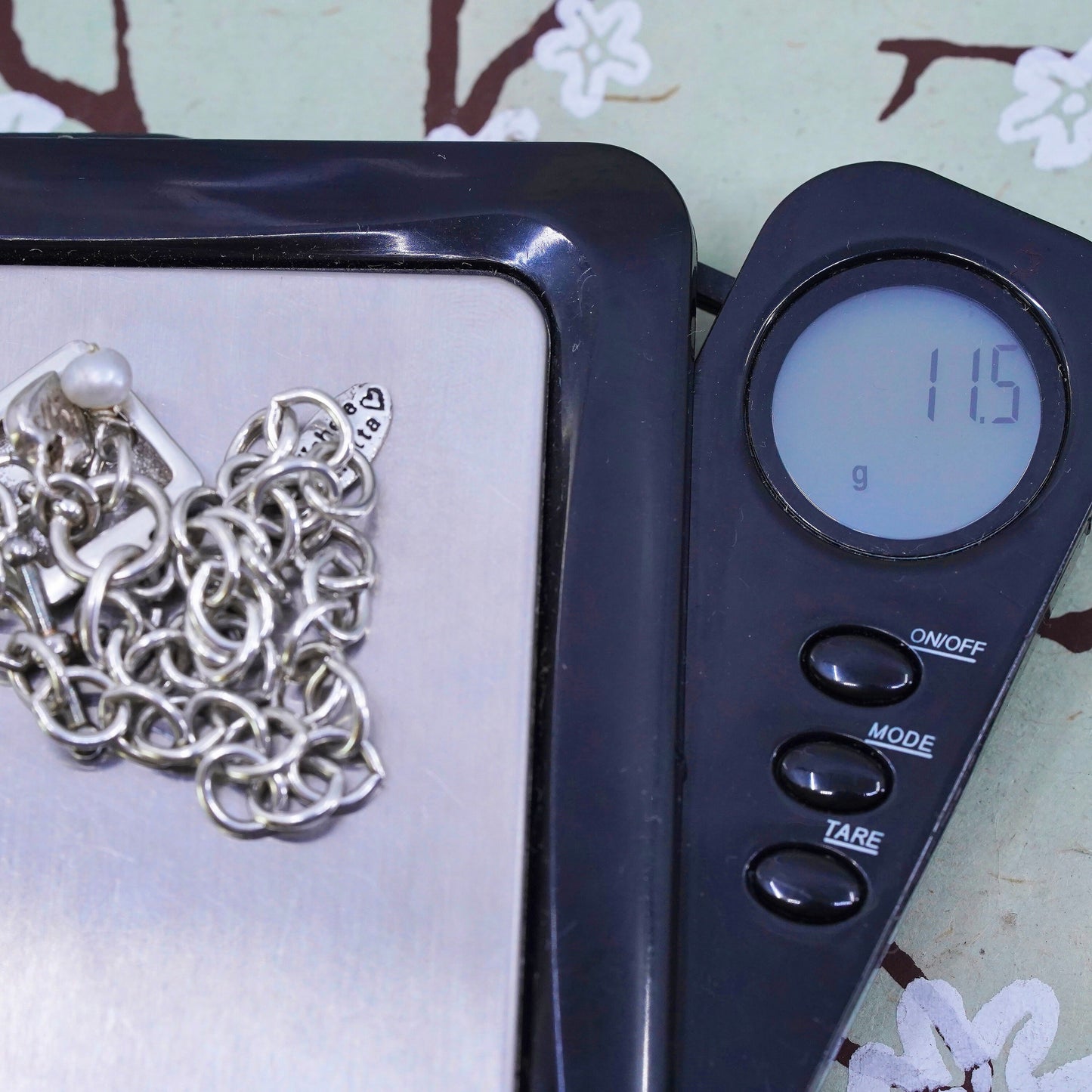 6.75”, Vintage sterling silver circle chain, 925 bracelet square photo charms