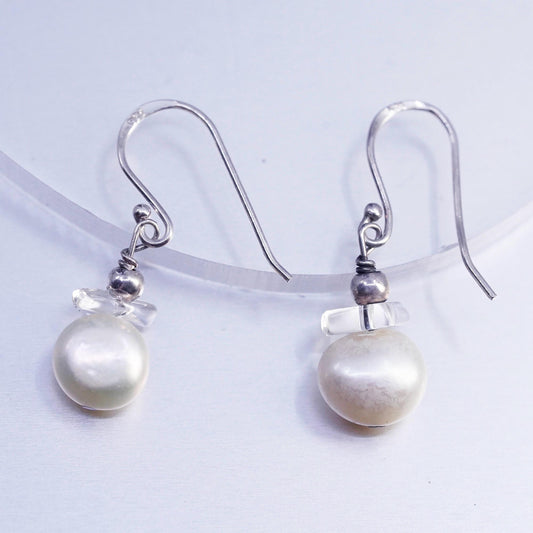 Vintage Sterling 925 silver handmade earrings, pearl dangles