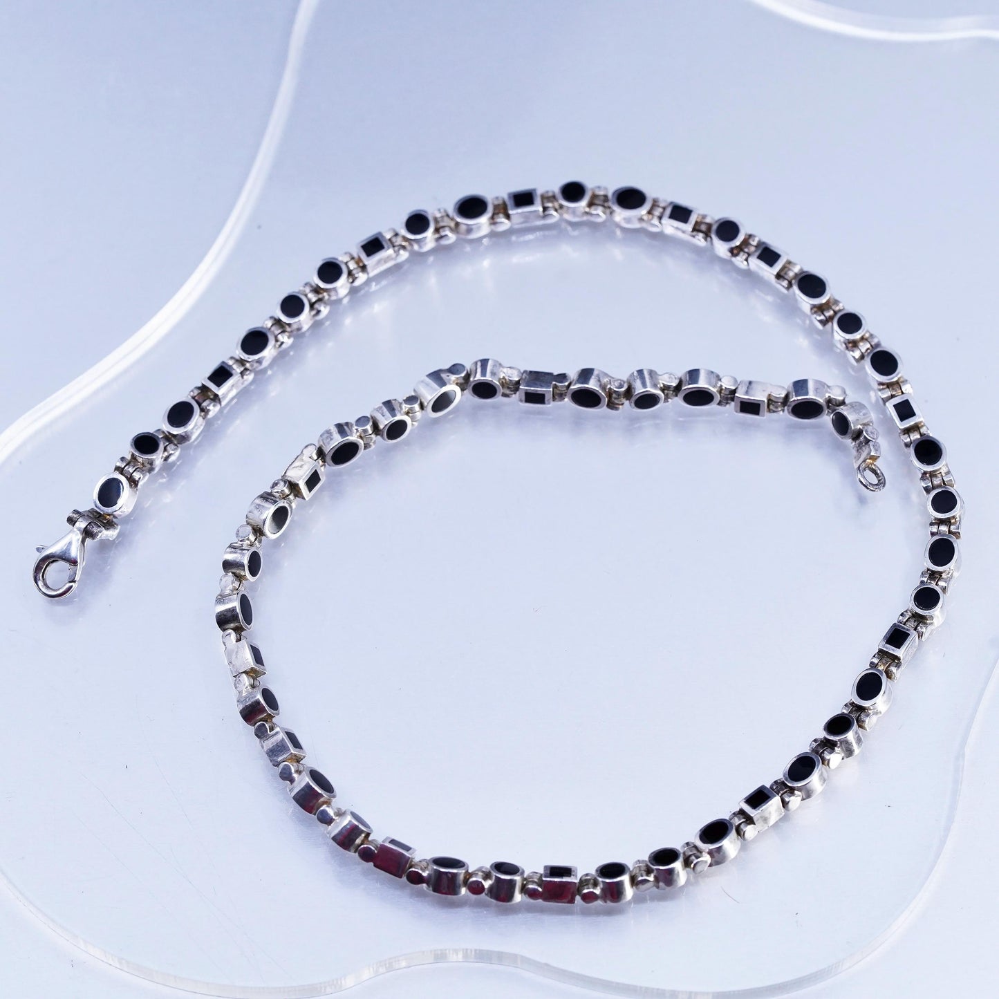 16", vintage Peyote Bird Sterling silver 925 tennis necklace with cluster onyx