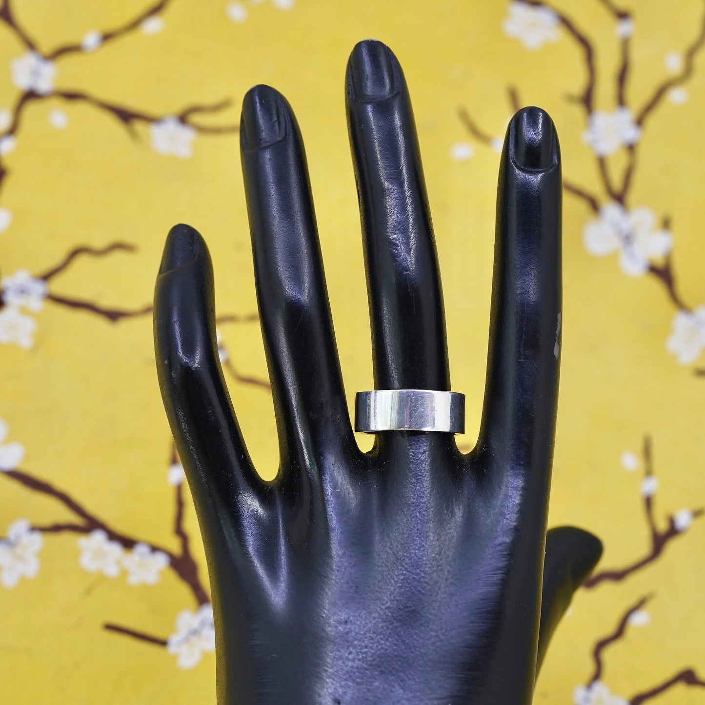 Size 7.75, vintage Sterling silver handmade ring, 925 silver wide band