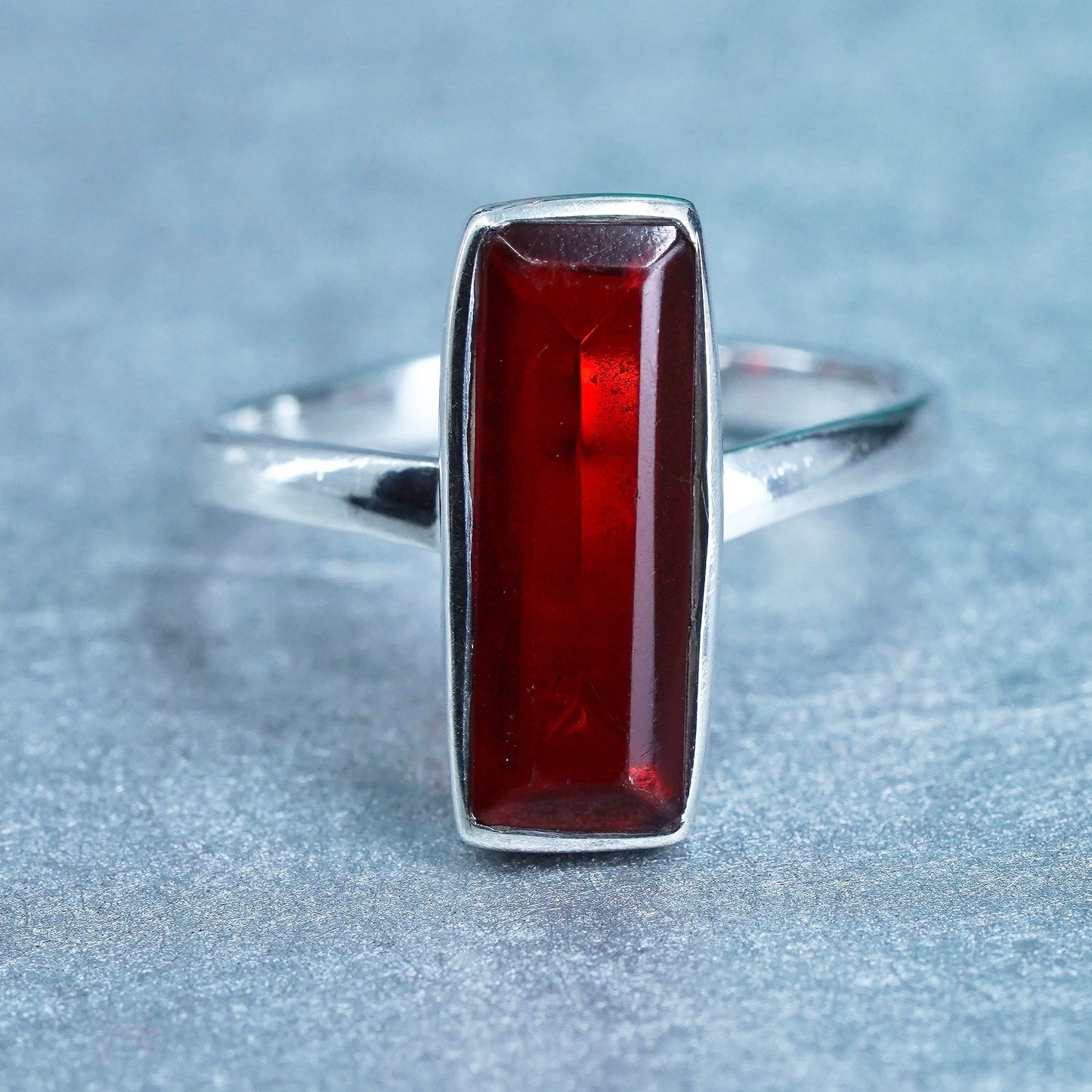 Size 7, vintage Sterling 925 silver ring with long ruby