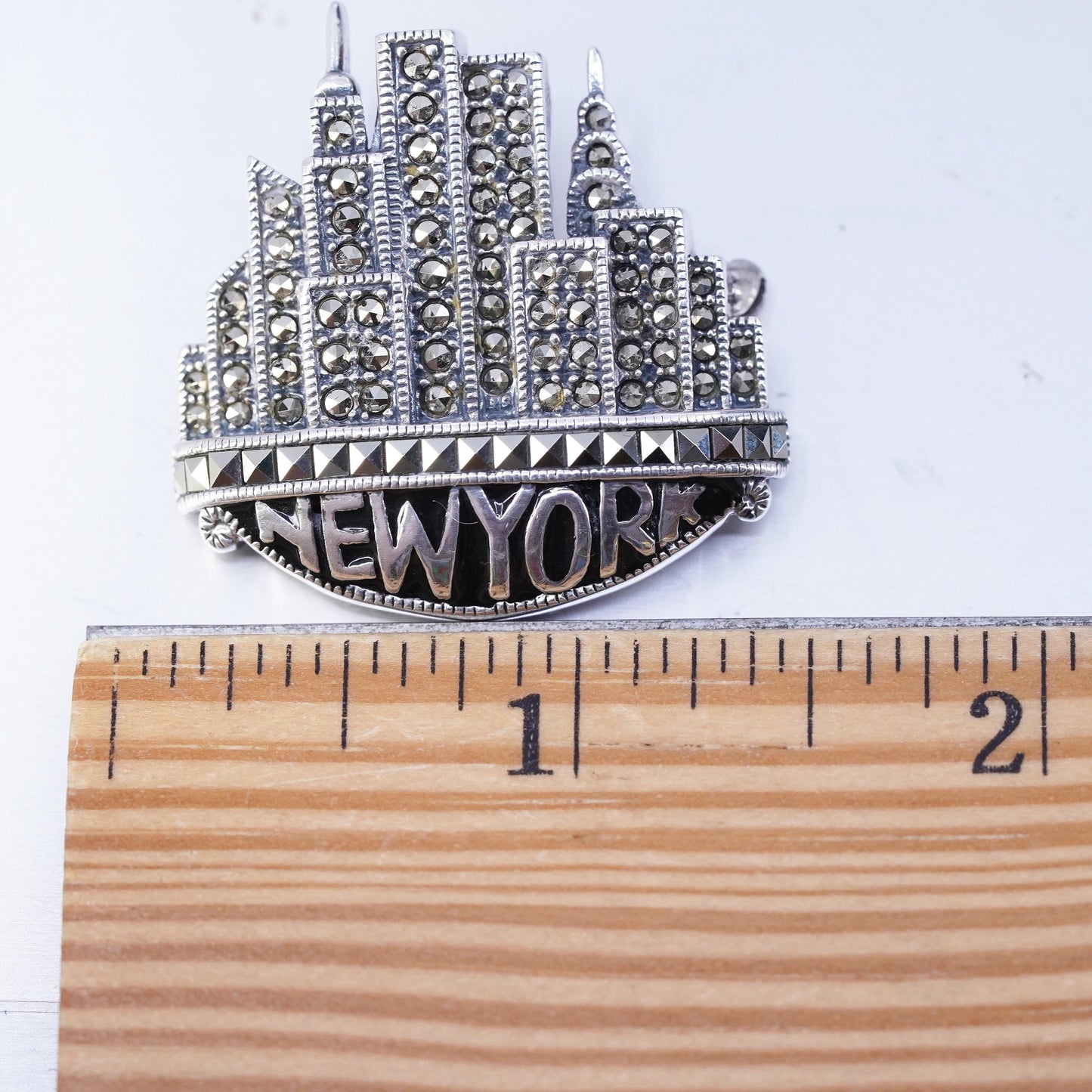 Judith Jack sterling silver brooch, 925 New York pin with moonstone marcasite