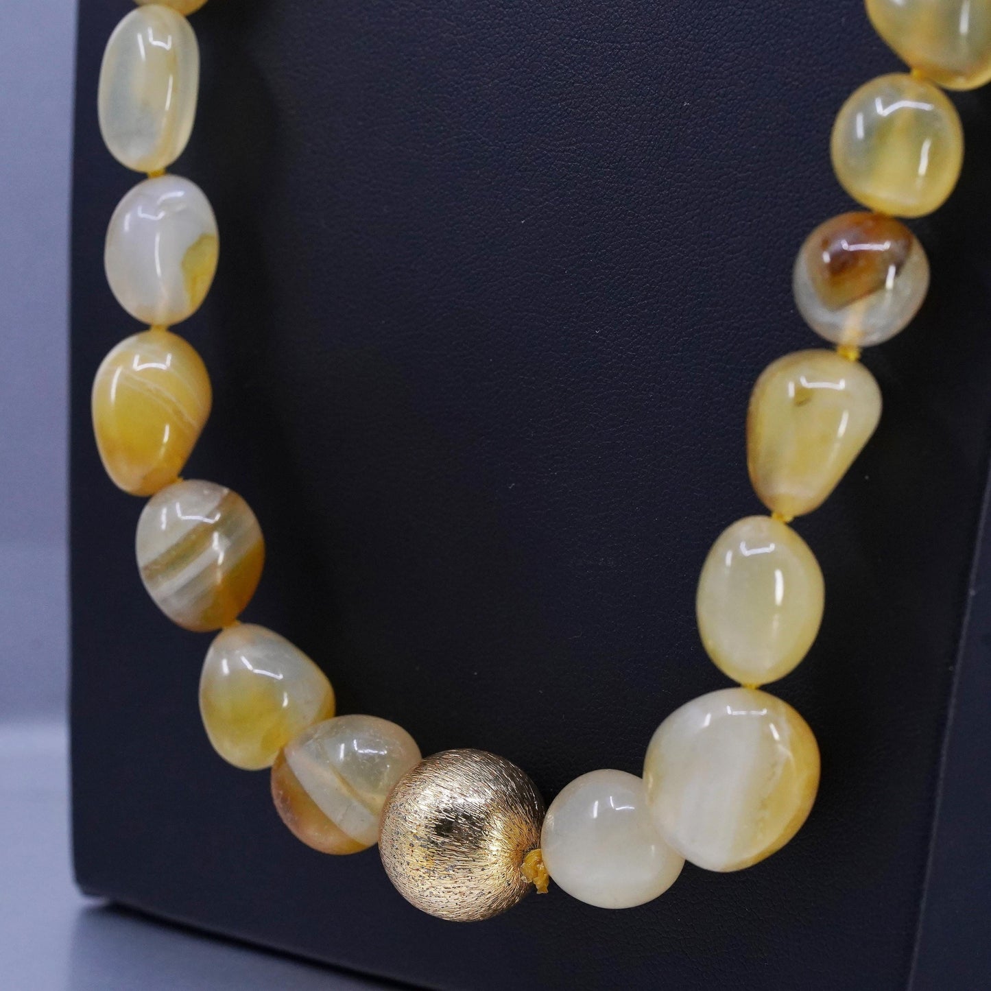 26", Vintage handmade yellow agate nugget necklace