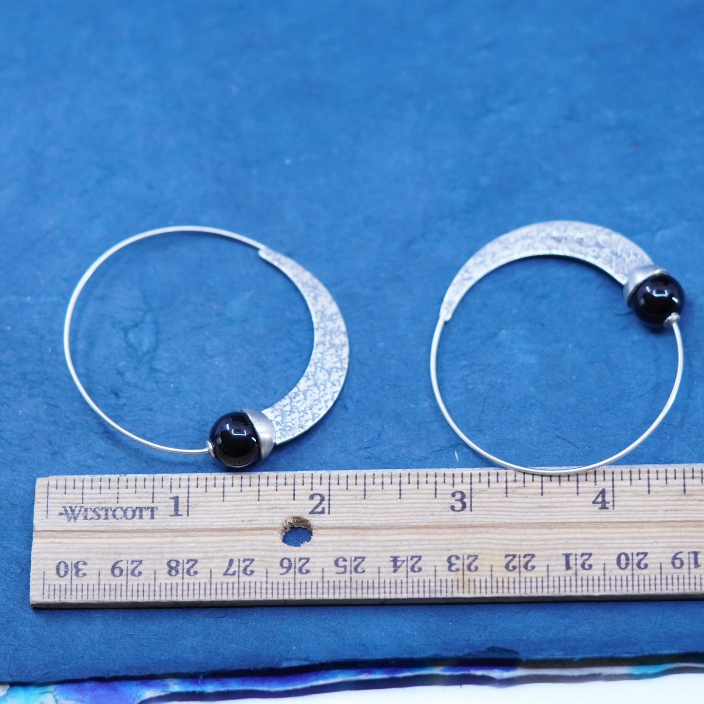 SILPADA W1874 .925 Sterling silver Black Chalcedony Comet Tail Hoops earrings