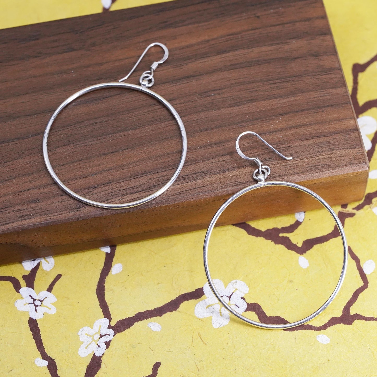 1.5", vintage Sterling silver handmade hoops, 925 circle earrings