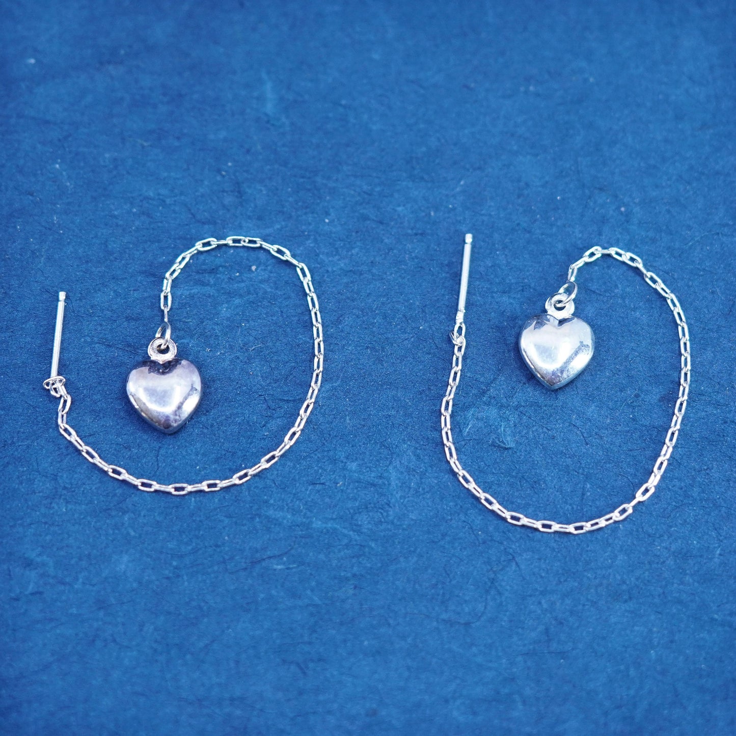 Vintage Sterling 925 silver handmade long earrings with heart