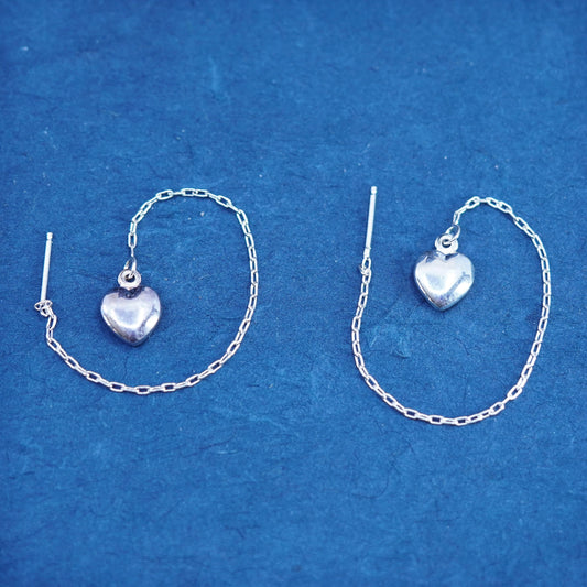 Vintage Sterling 925 silver handmade long earrings with heart
