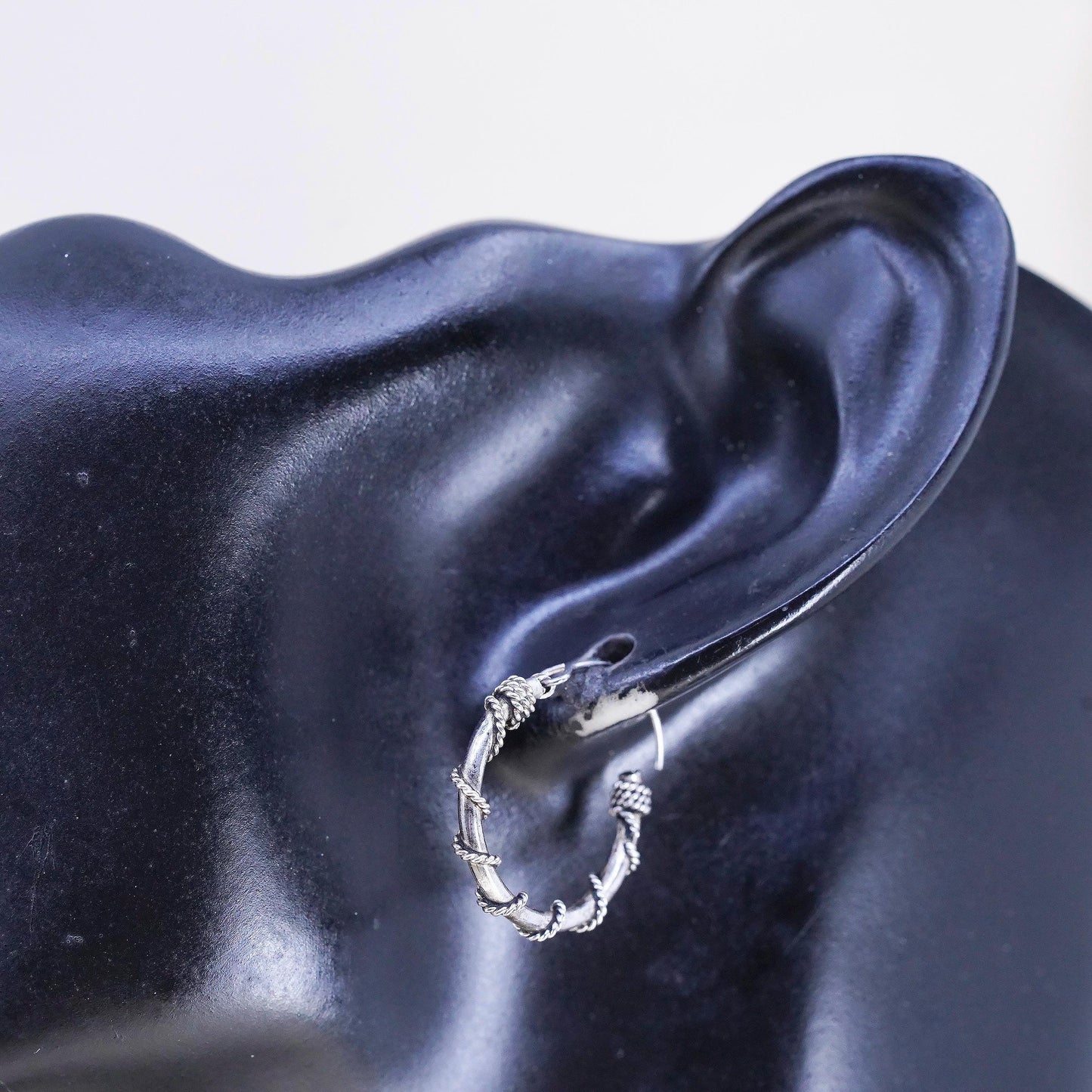 0.75", Vintage sterling silver handmade earrings, 925 hoops with twisted wires
