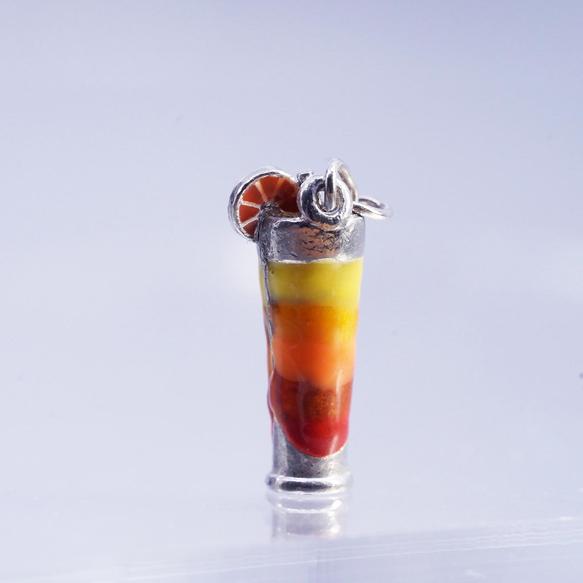 Sterling 925 Silver Enamel Cocktail Drink Charm Highball Glass Beverage Pendant