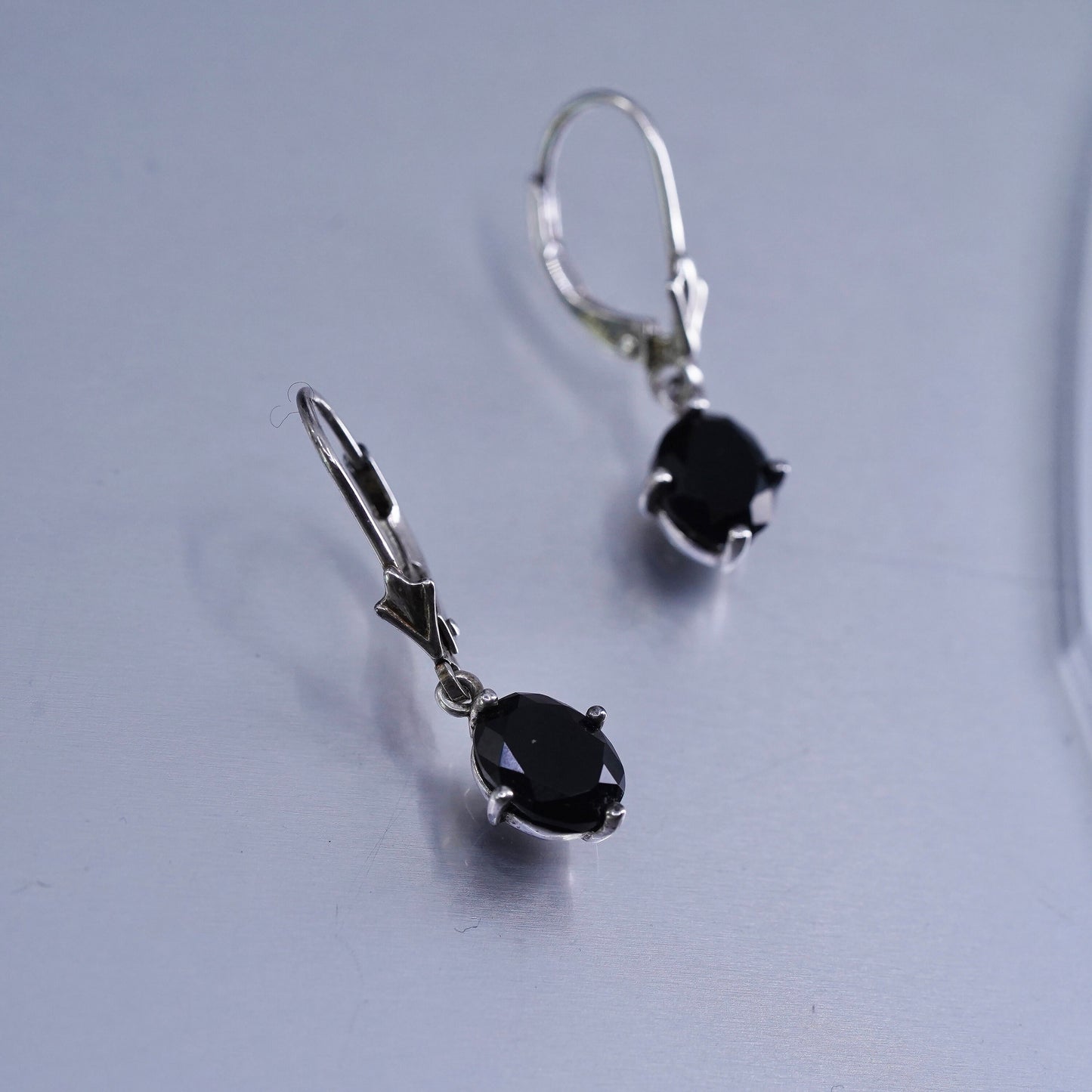 Vintage Sterling 925 silver handmade earrings with oval obsidian