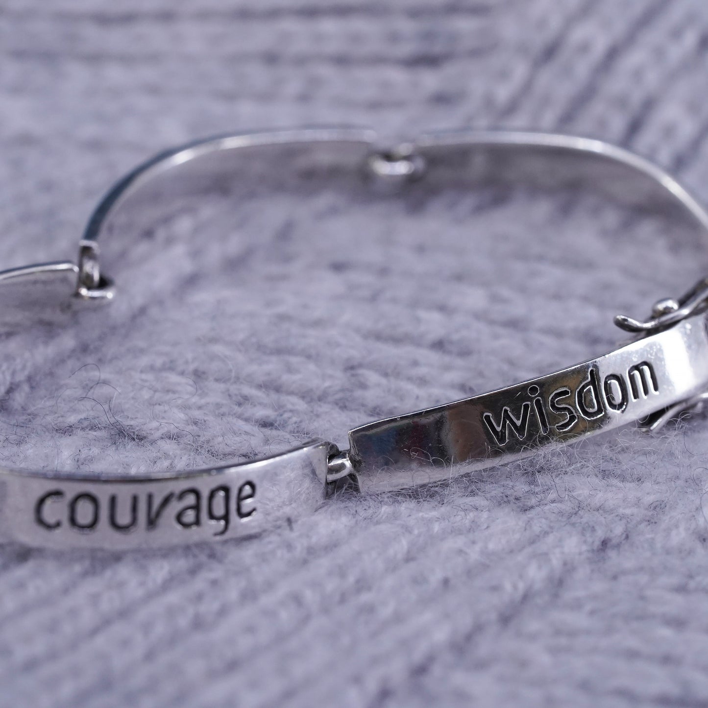 7.5", Sterling silver bracelet, 925 arched bar chain “ wisdom grace faith love”