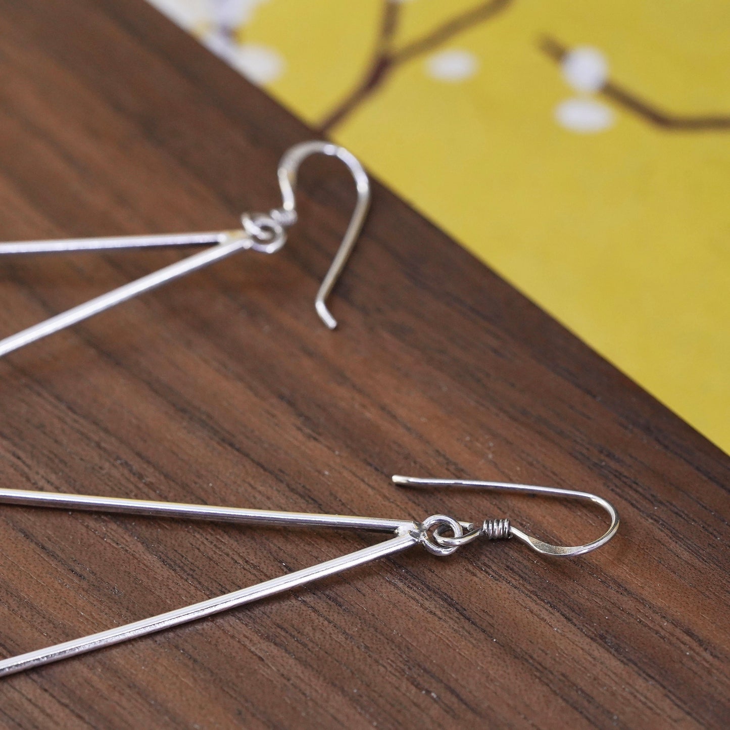 Vintage Sterling silver handmade earrings, 925 triangular dangle