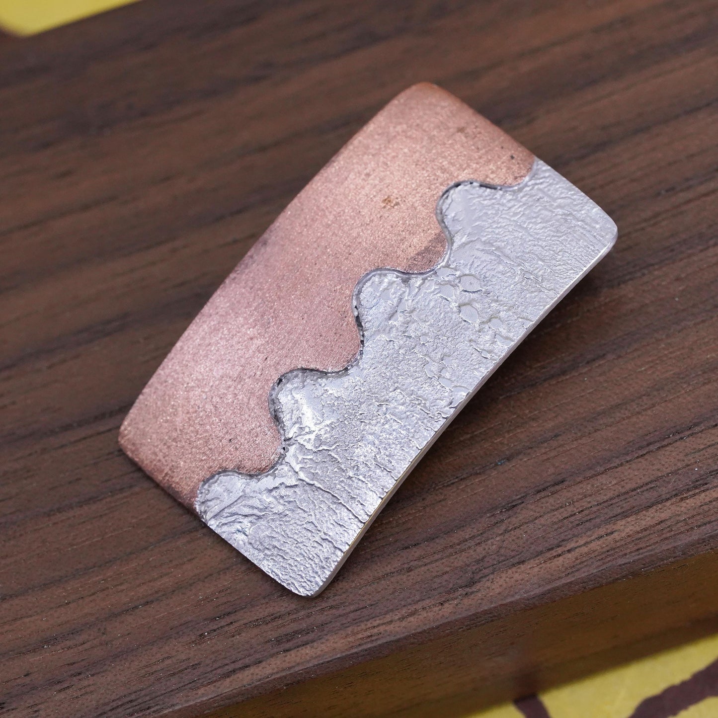 vtg Chile two tone handmade sterling 950 silver rectangular textured pendant