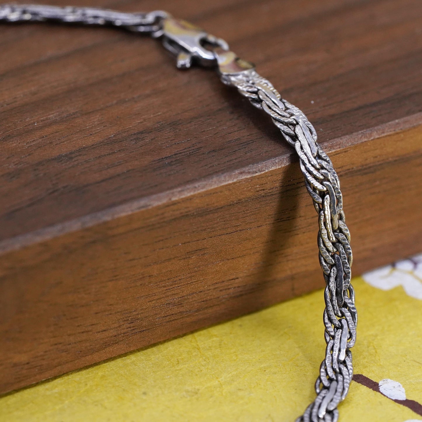 9.75”, vintage Sterling silver handmade curb bracelet, 925 flatten curb anklet