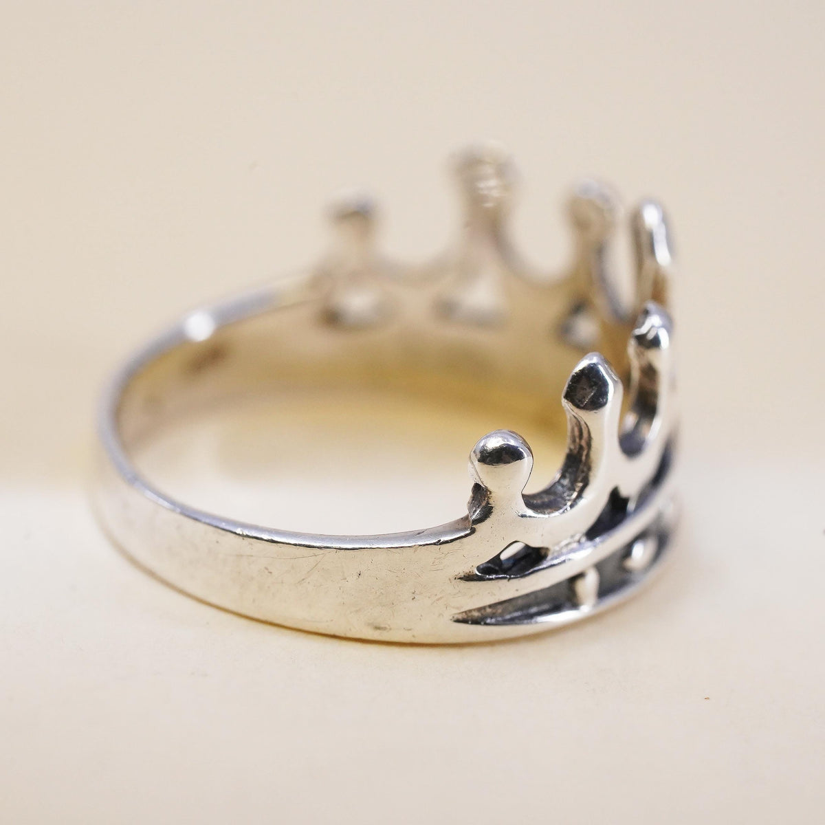 Size 6.75, Sterling Silver Royal Princess Tiara Band, Openwork Crown 925 Ring