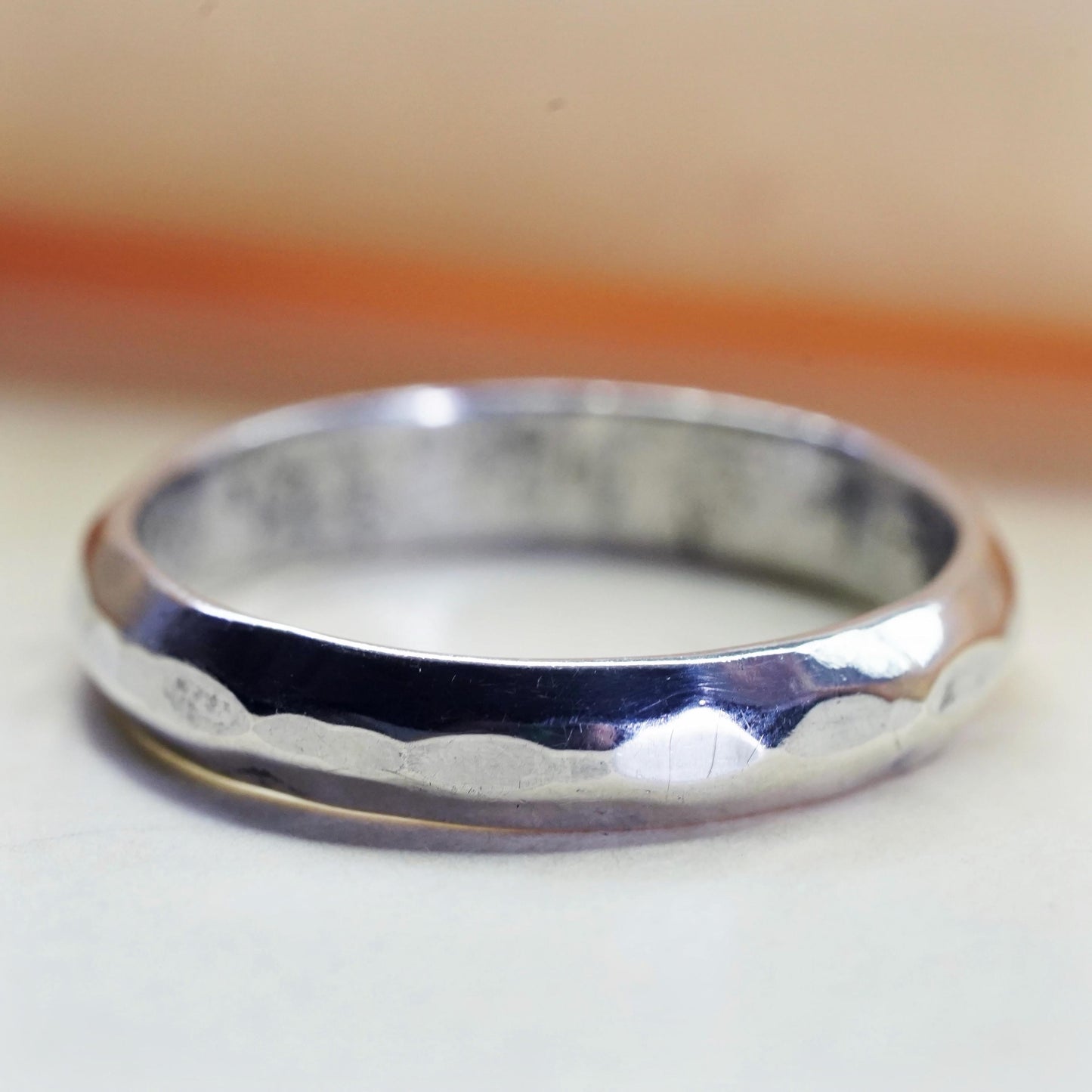 Size 11, Vintage sterling silver ring, 925 silver band, hammered wedding band