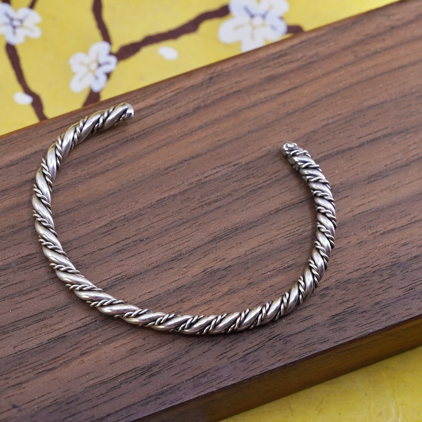 6.25”, Vintage Sterling silver handmade bracelet, 925 twisted cable cuff