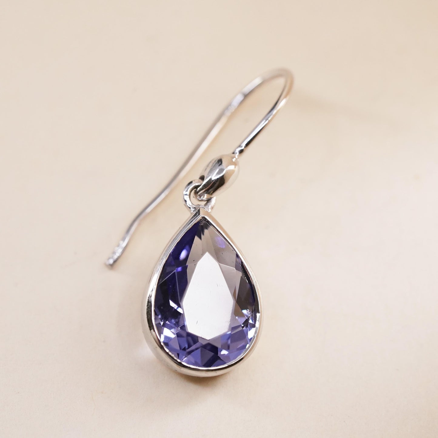 Vintage sterling silver 925 handmade single earring with teardrop amethyst