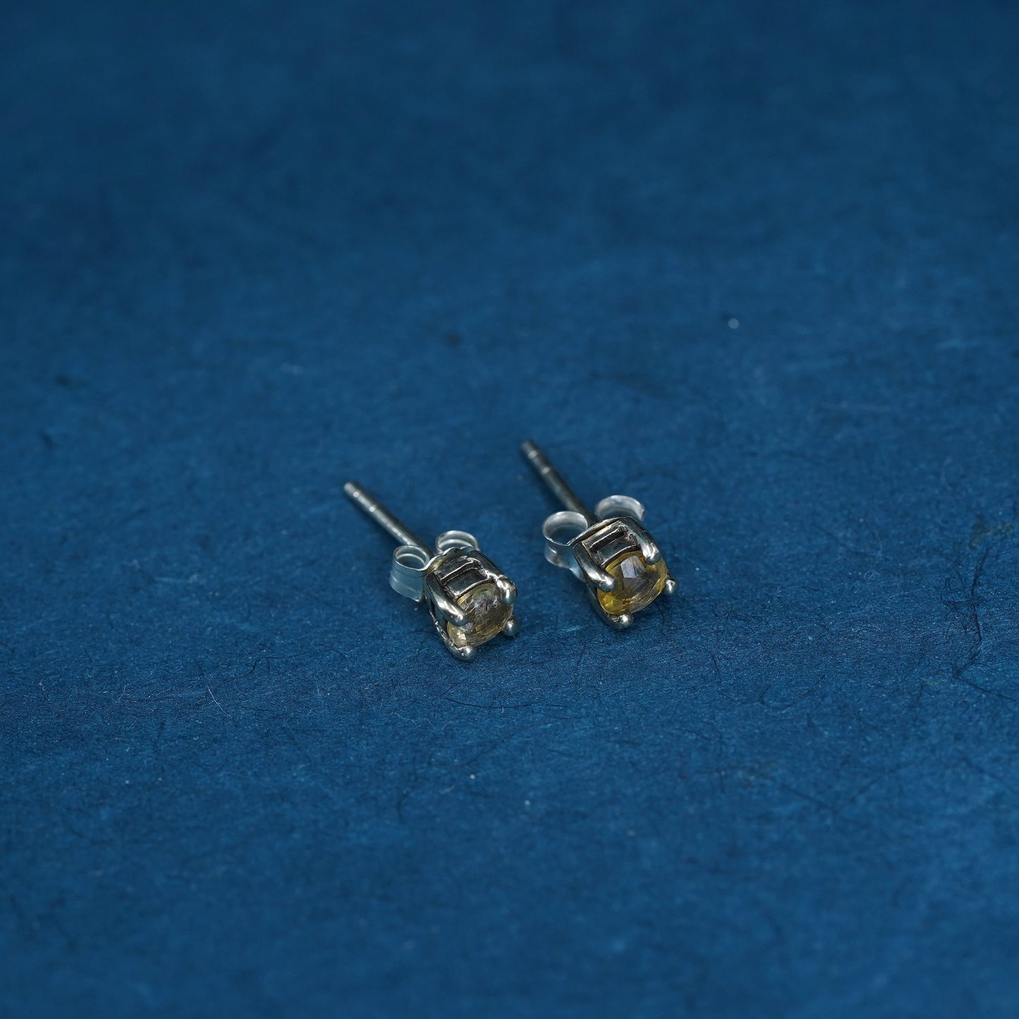 Vintage gold over Sterling silver handmade earrings, 925 studs with citrine