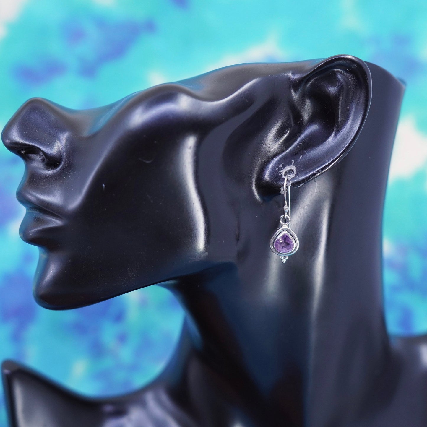 Vintage Sterling 925 silver handmade earrings with teardrop amethyst
