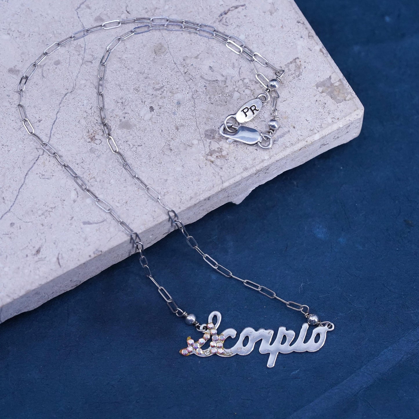 16” Sterling 925 silver handmade necklace, elongated chain with Scorpio pendant