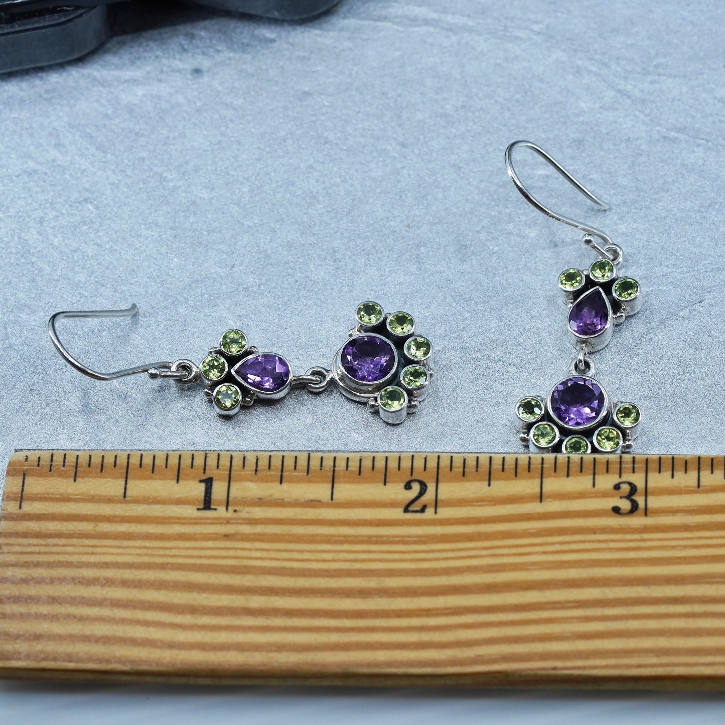 Vintage SLG Sterling 925 silver handmade earrings with amethyst and peridot