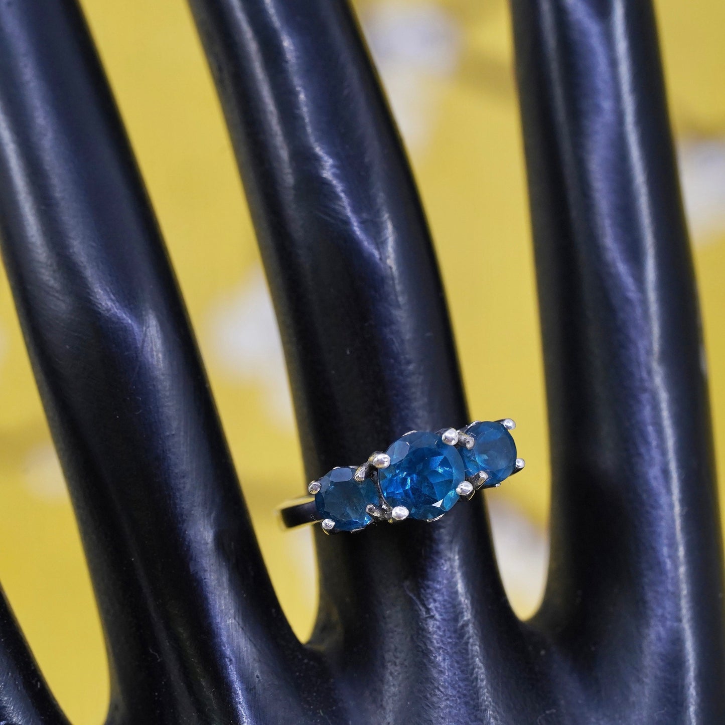Size 7, vintage Sterling silver handmade ring, 925 band with sapphire