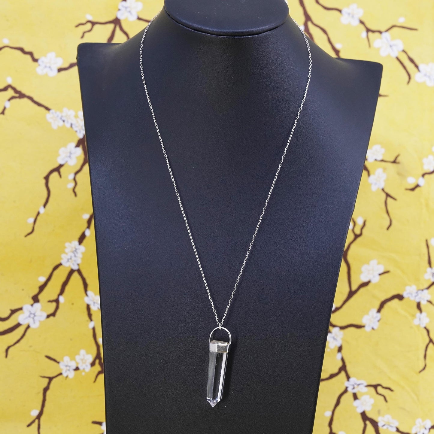 19", vintage Sterling silver necklace, 925 circle chain healing crystal pendant