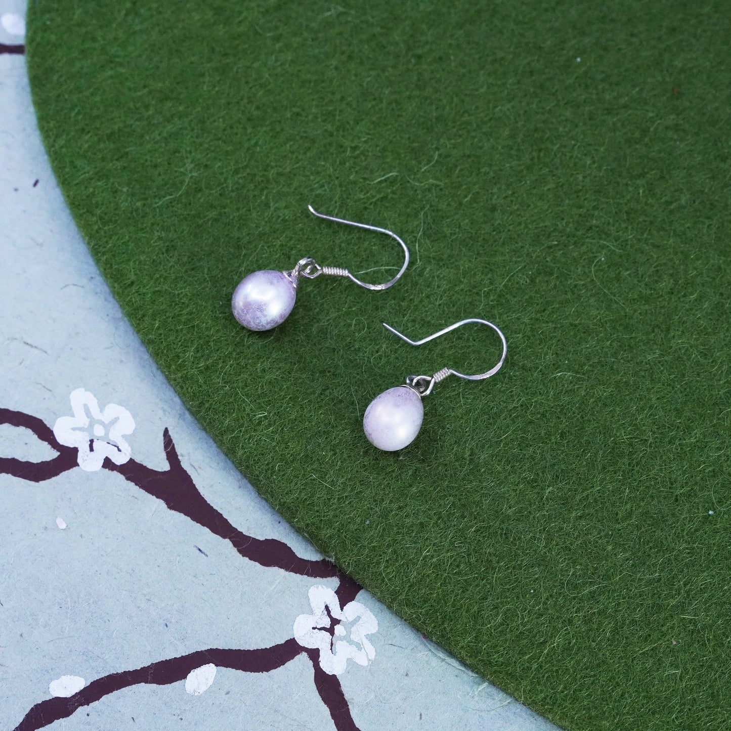 Vintage Sterling 925 silver handmade earrings with freshwater pearl beads