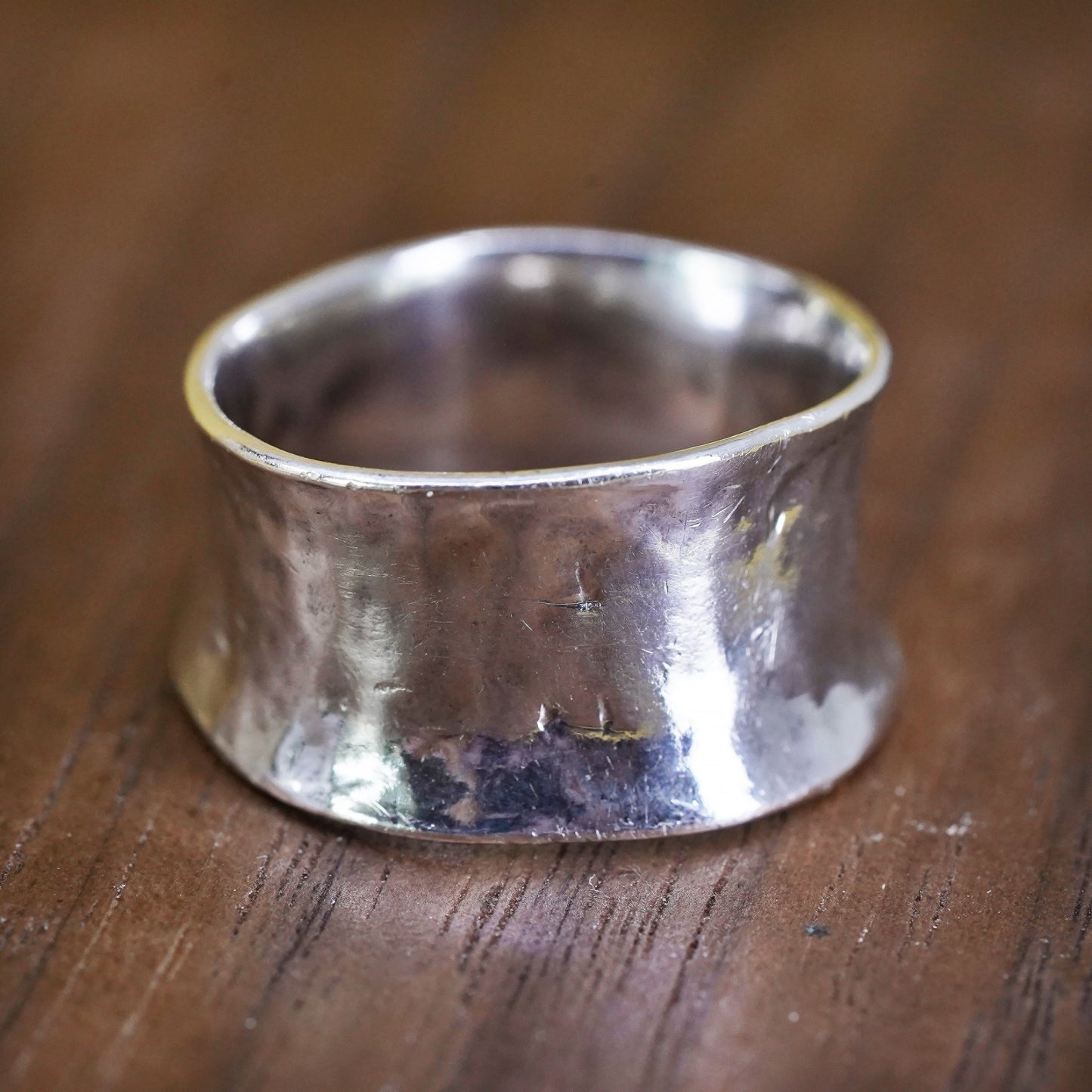 size 6, vintage Mexican Sterling silver handmade ring, 925 wide ribbed band