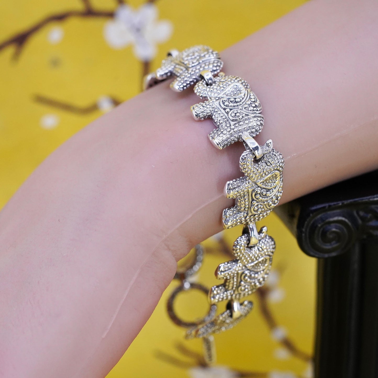 8”, vintage Sarda Sterling silver handmade bracelet, dotted 925 elephant chain