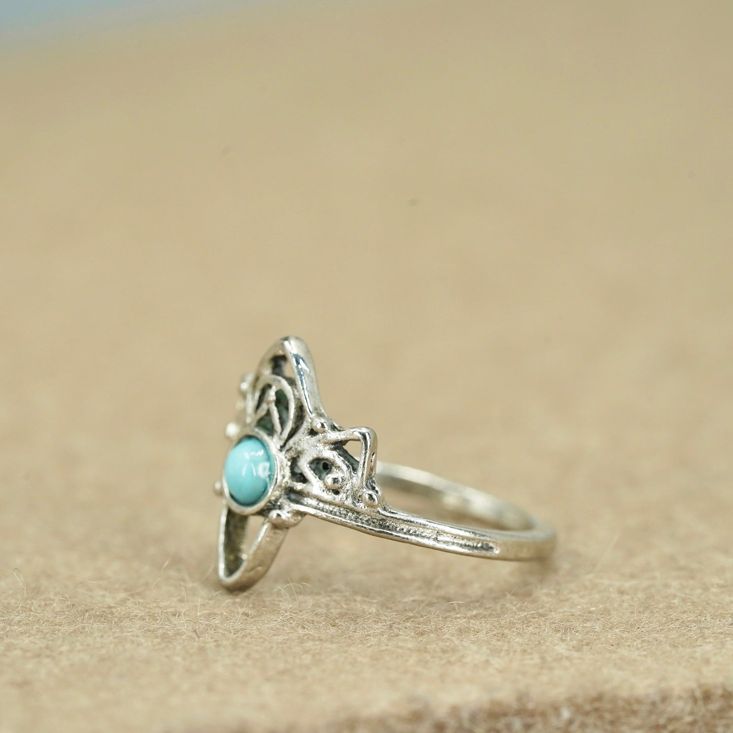Size 7, vintage Sterling 925 silver handmade ring with Larimar