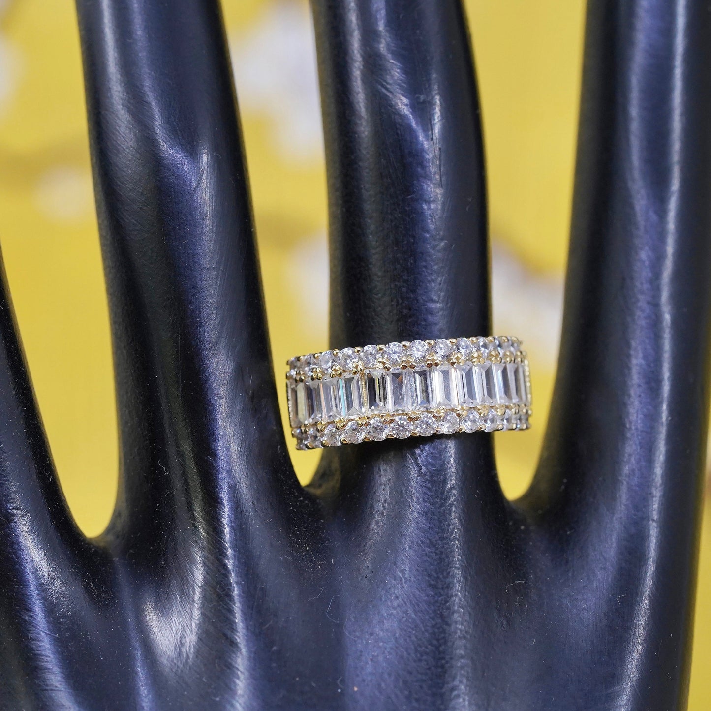Size 7, vintage vermeil gold over Sterling silver ring, 925 band w/ cluster cz