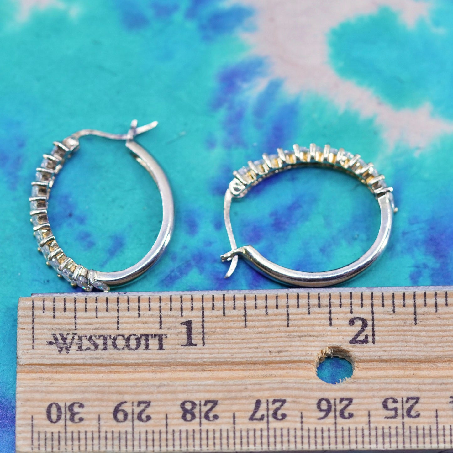 1”, vintage vermeil gold over Sterling silver handmade earrings, 925 hoops cz