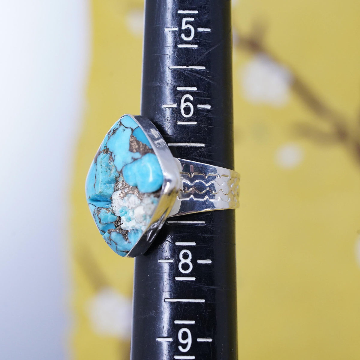 Size 7, vintage DTR Jay King Sterling 925 silver handmade ring with turquoise