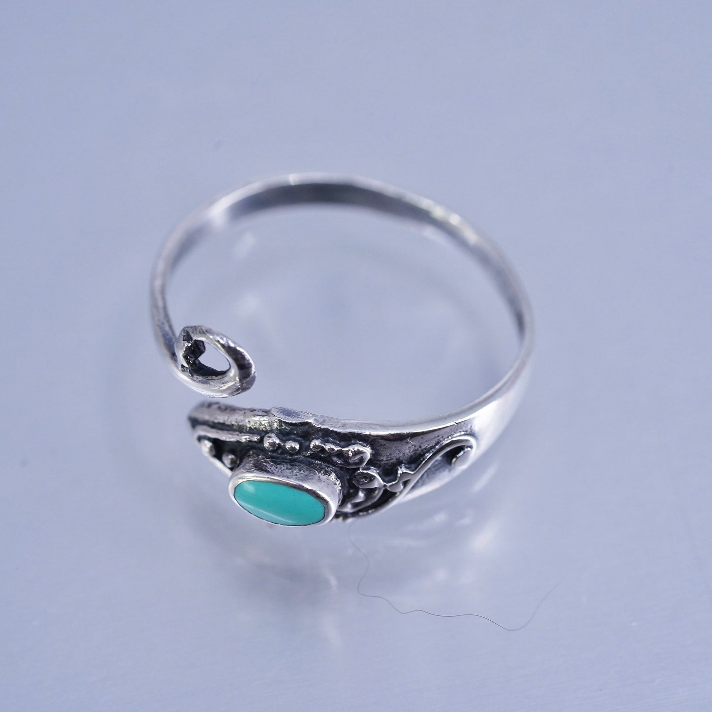 Size adjustable, vintage Sterling 925 silver handmade wrap snake ring turquoise