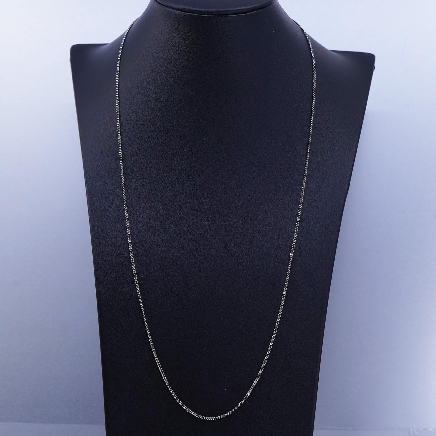 24” 2mm, vintage Italian Sterling 925 silver curb chain necklace with beads