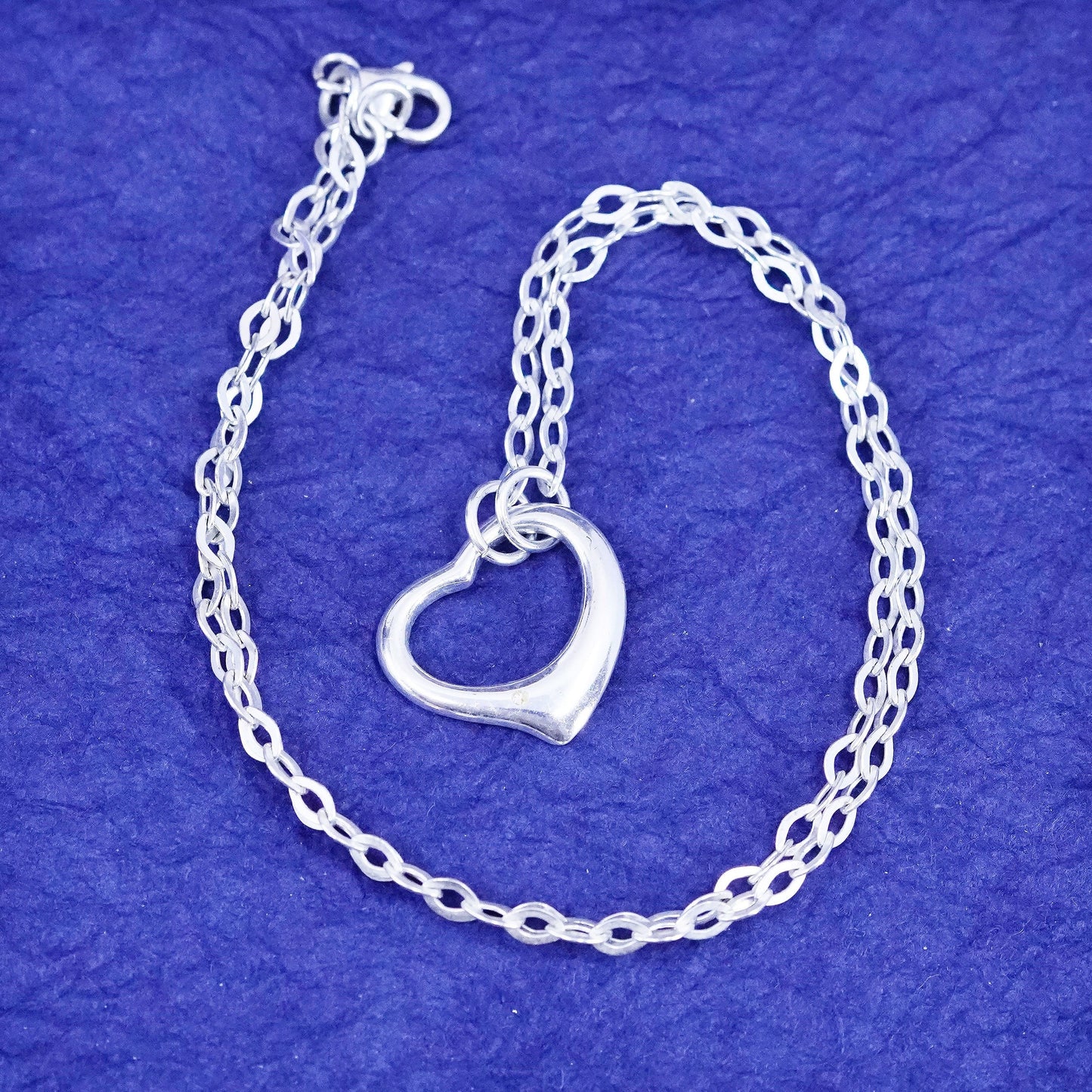 16”, Sterling silver necklace, 925 flatten circle chain with heart pendant