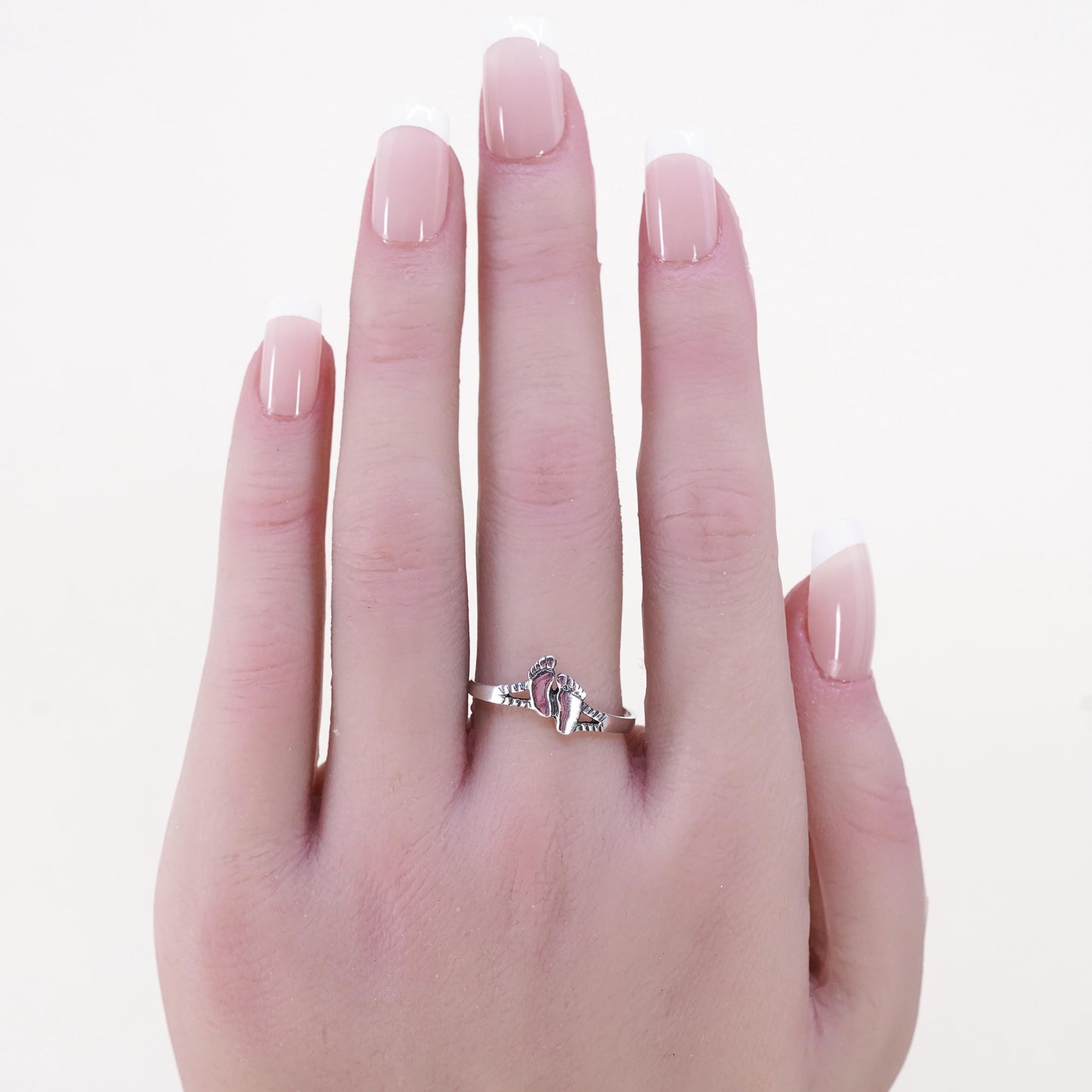 Size 9.25, Vintage sterling 925 silver handmade baby footprint ring