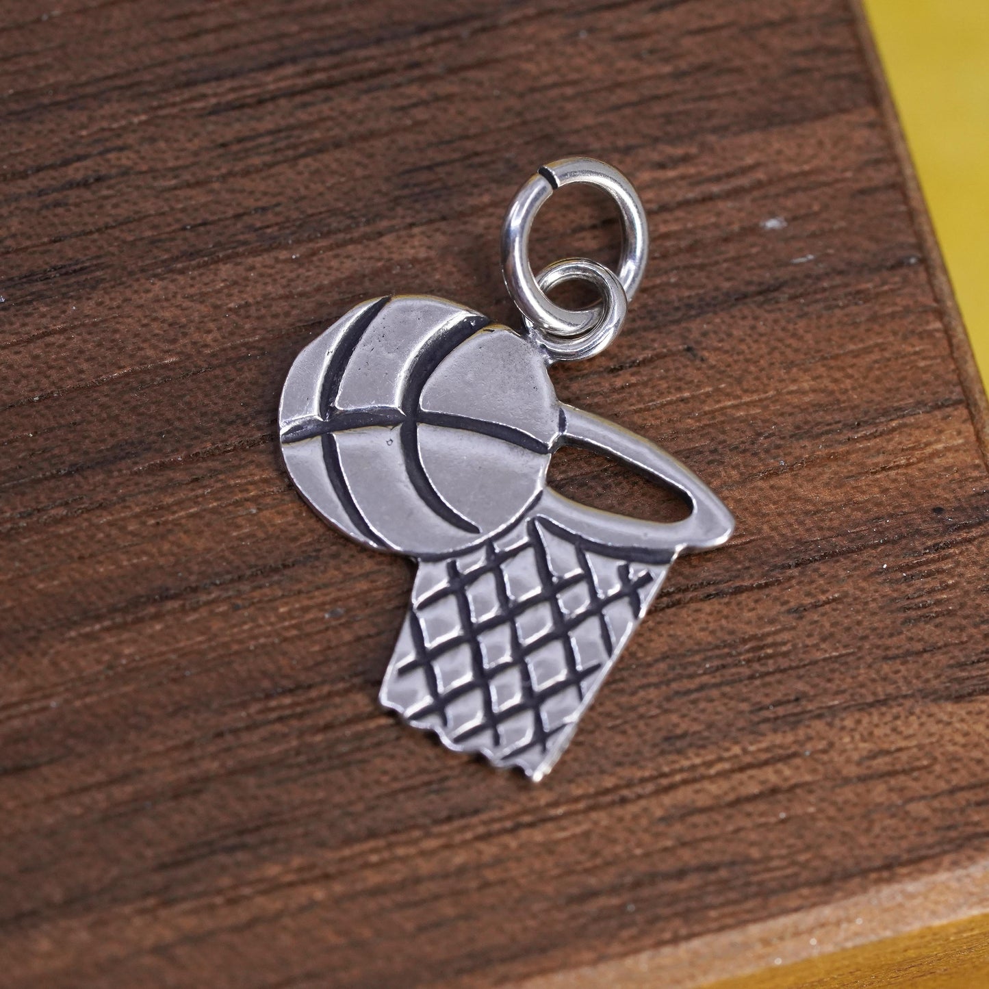 Vintage Sterling silver handmade sport charm, 925 basketball charm pendant