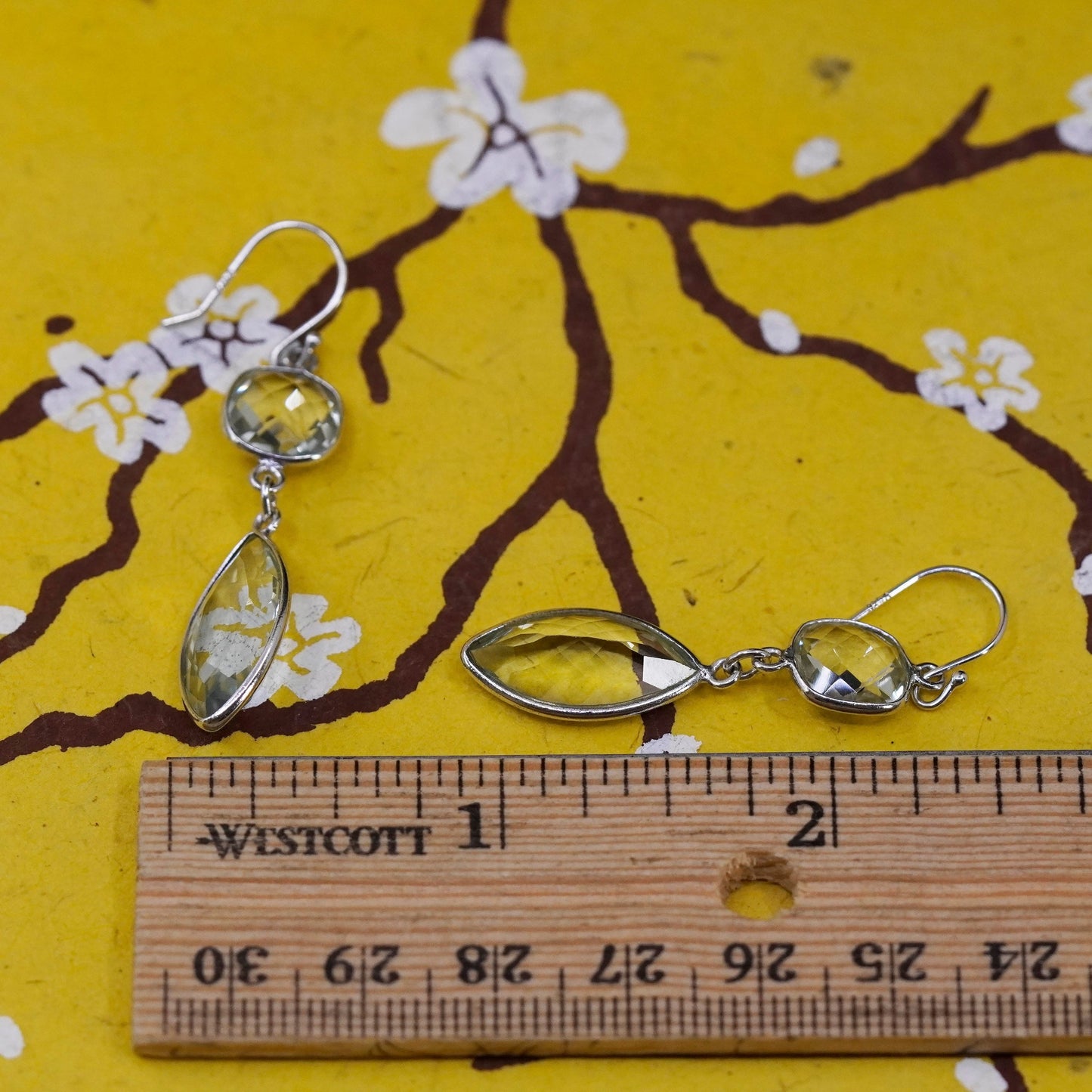 Vintage Sterling silver 925 handmade earrings with checker cut crystal