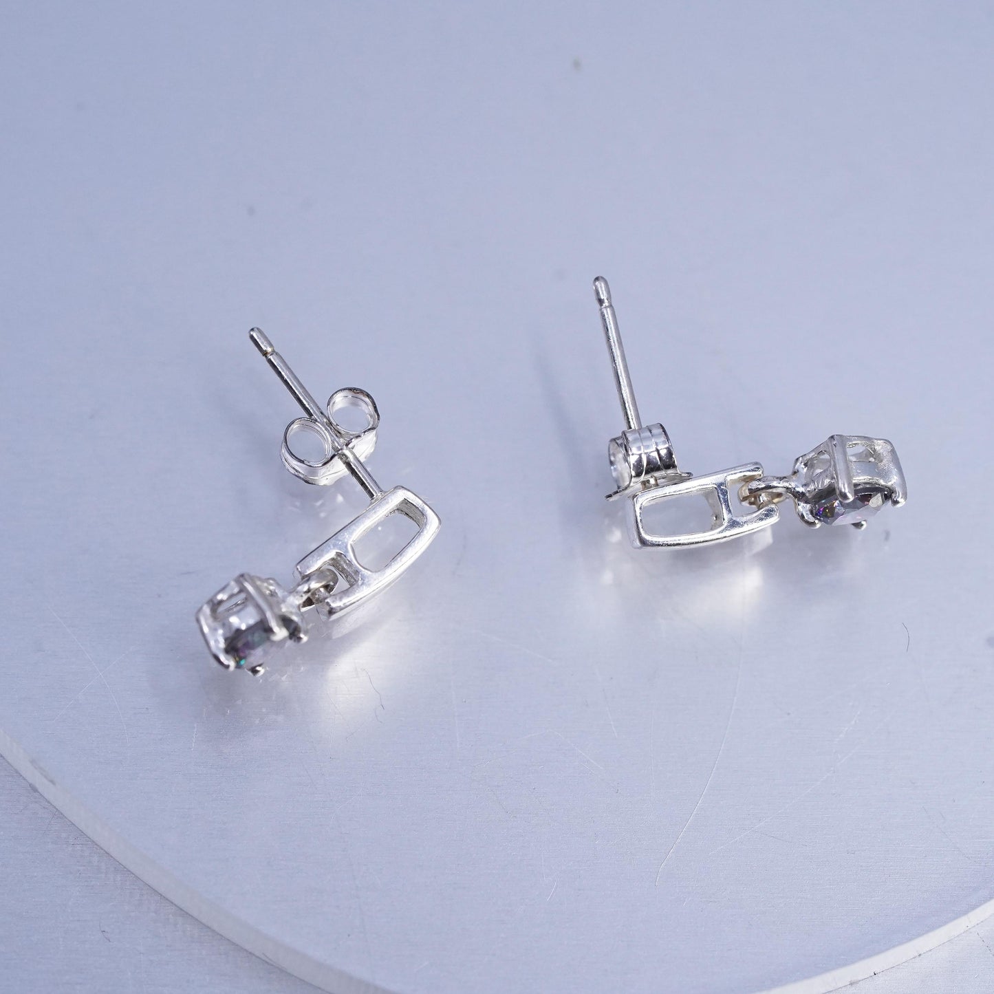 Vintage Sterling 925 Silver Earrings with Rainbow Topaz dangles