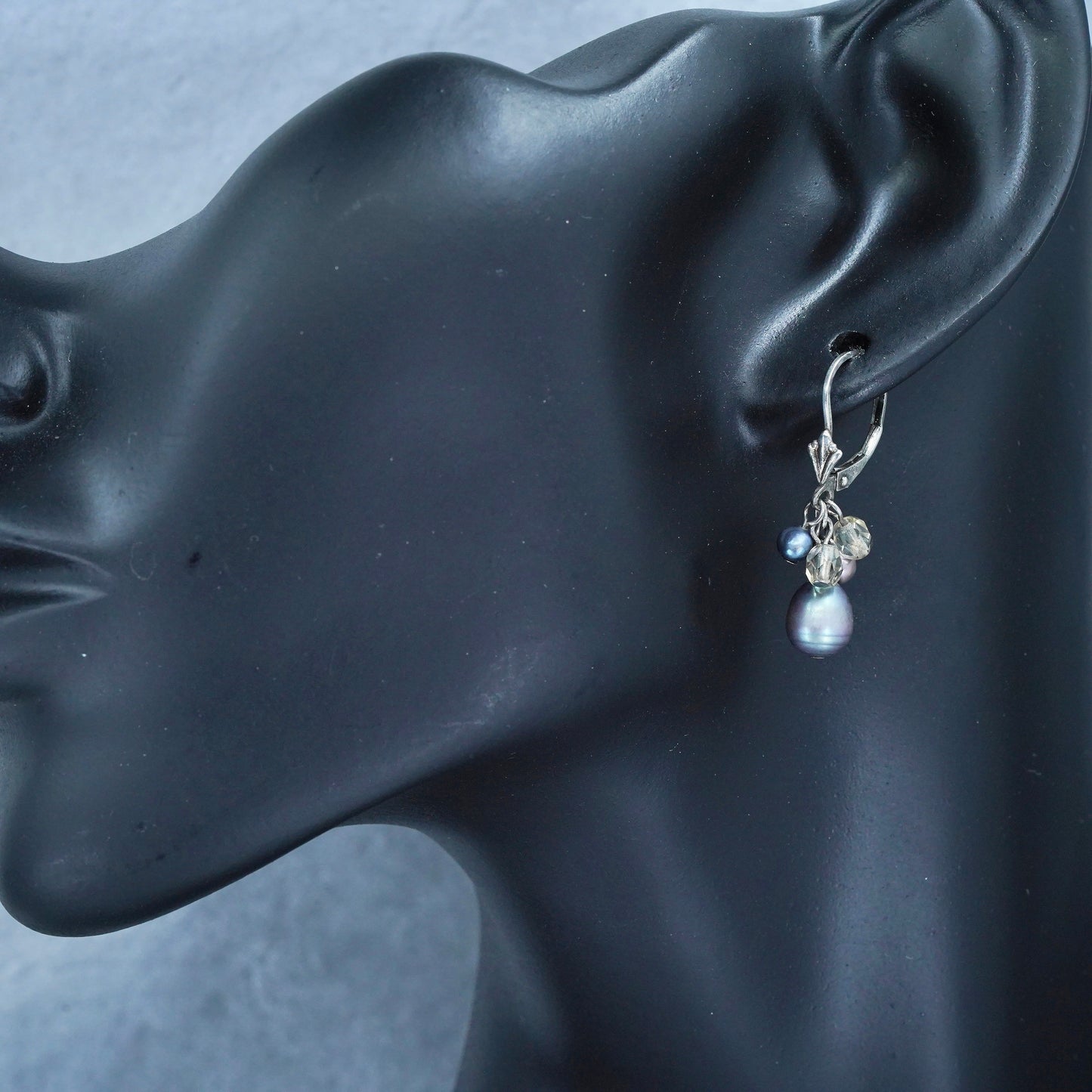 Vintage Sterling 925 silver handmade earrings with black pearl