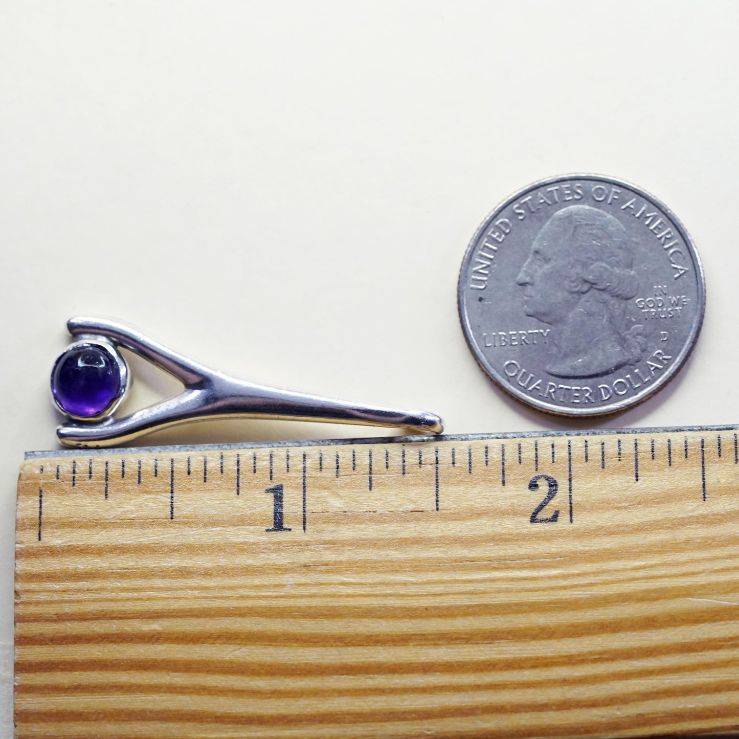 Vintage Mexican CCC Sterling 925 silver handmade wishbone pendant with amethyst