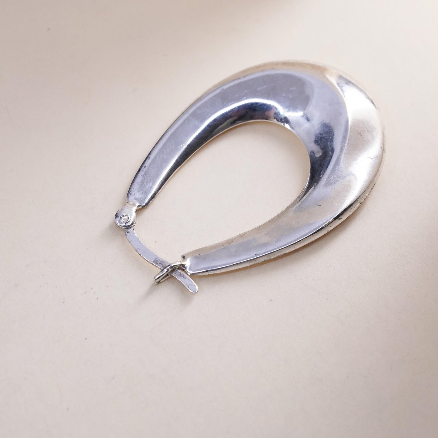 1.25", Vintage sterling silver loop single earring, primitive ribbed hoop