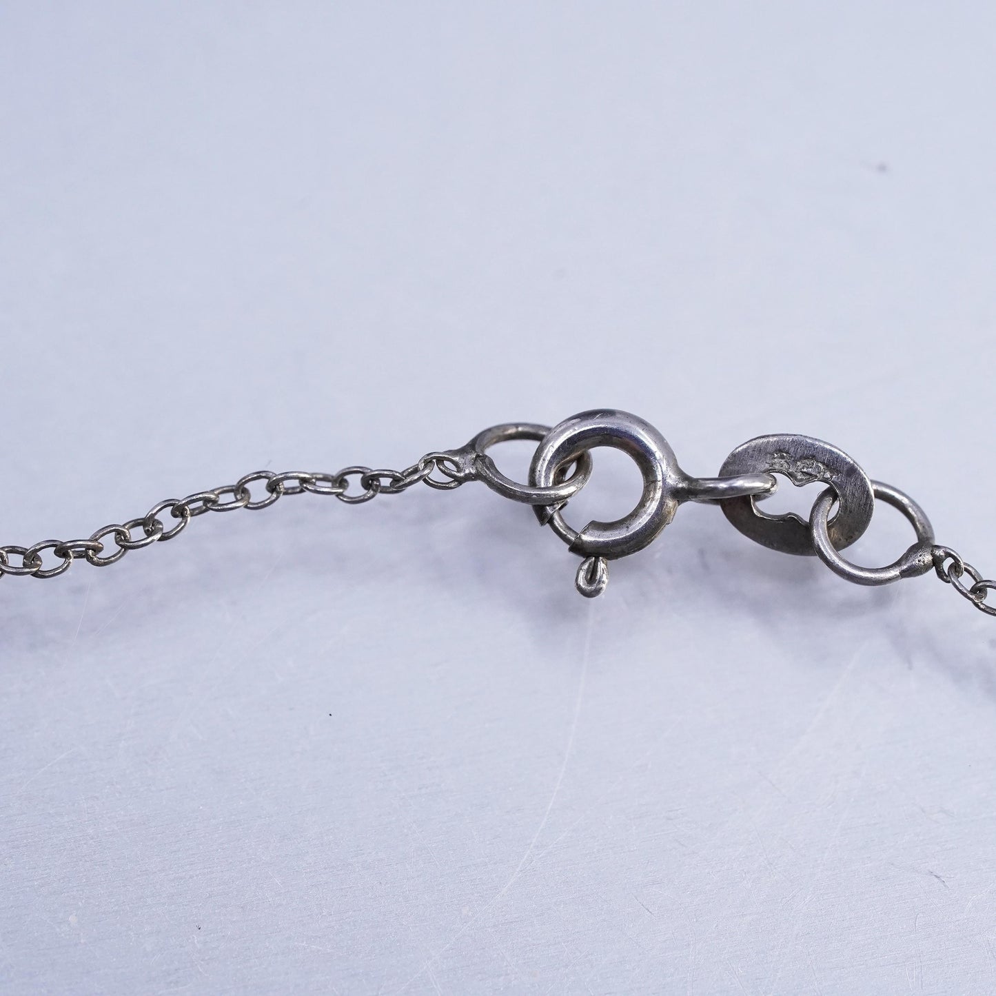 18", vintage Sterling 925 silver handmade circle necklace double heart pendant