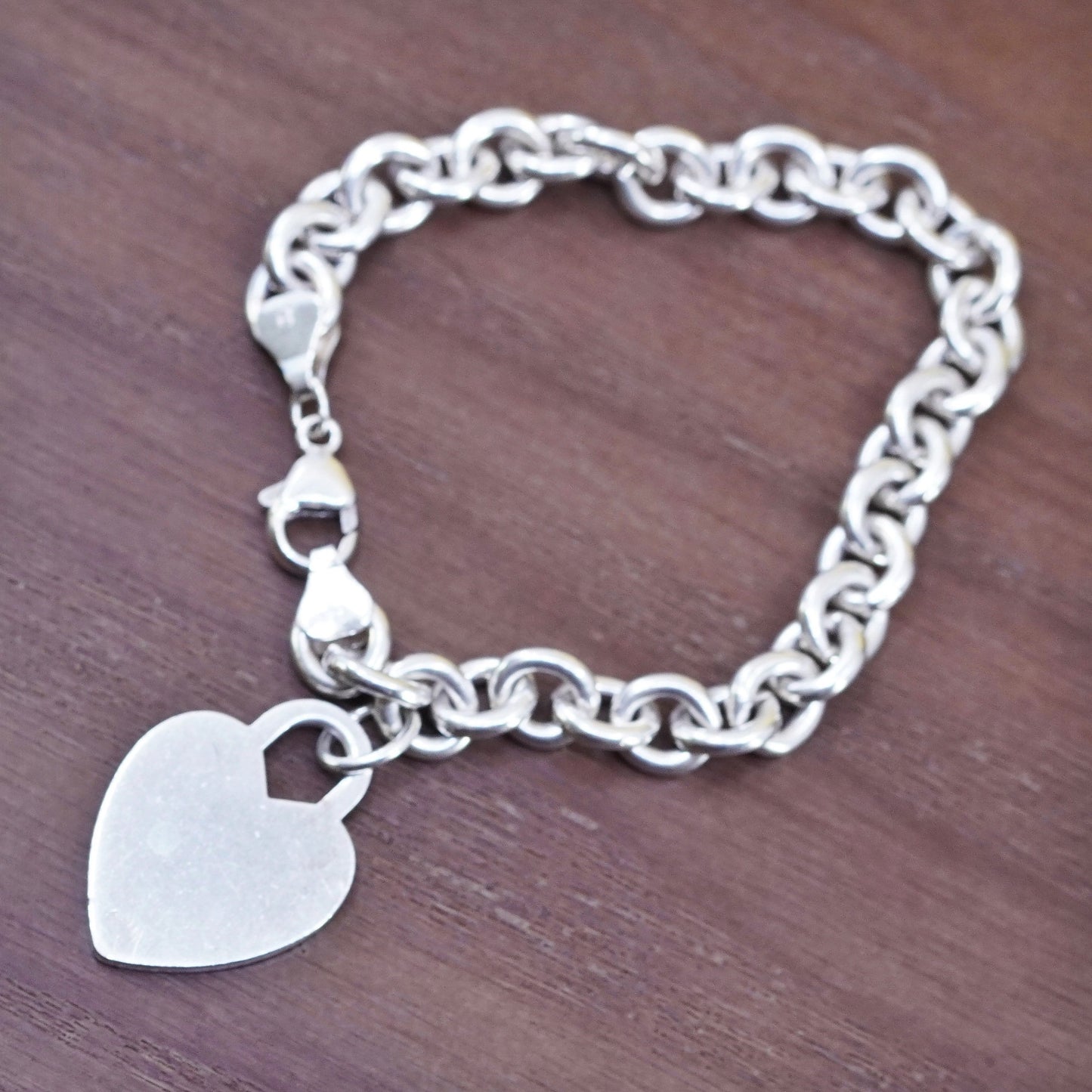 6.75”, Judith Jack Sterling silver bracelet, 925 bold circle chain heart charm