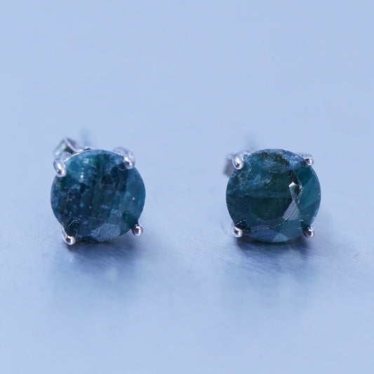 Vintage Sterling 925 silver earrings, studs with natural emerald